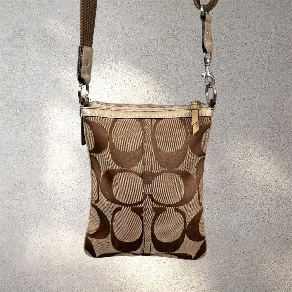 Coach Signature Jacquard Print Brown Canvas Cross-body‎ #A06Q-4680 Women's Purse
